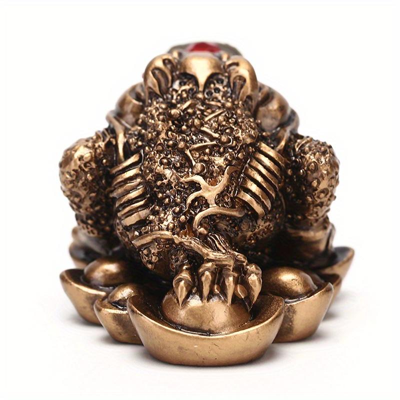 Luck Gift Feng Shui Small Three Legged Money Frog Fortune Toad Chinese Coin Metal Craft Home Decor Bronze and Mahogany Color.