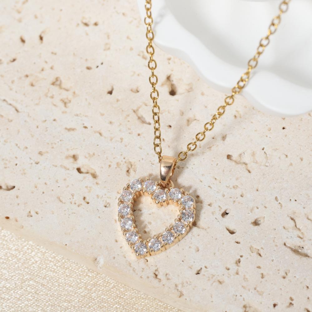 Sparkling Heart Zirconia Necklace, Golden Plated Chain, Bridal Jewelry for Wedding & Party