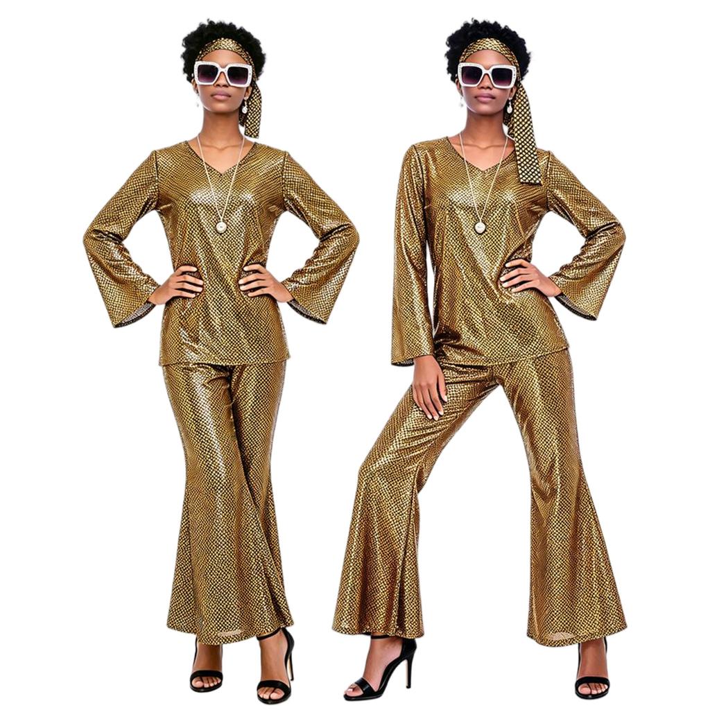 Women's 70s Retro Costume for Halloween Party Shiny Hippie Dress