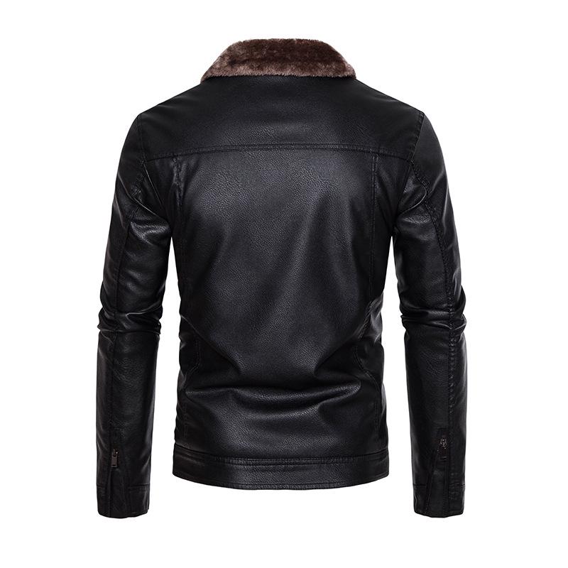 2023 Men's Lapel PU Leather Jacket - Thickened Velvet for Light Business Casual Autumn/Winter Wear