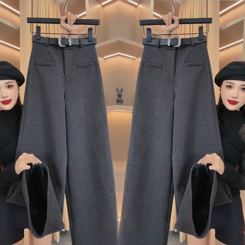 European High-End Winter Wool Wide-Leg Pants: Stylish, High-Waisted, Versatile, and Warm Women's Casual Trousers.