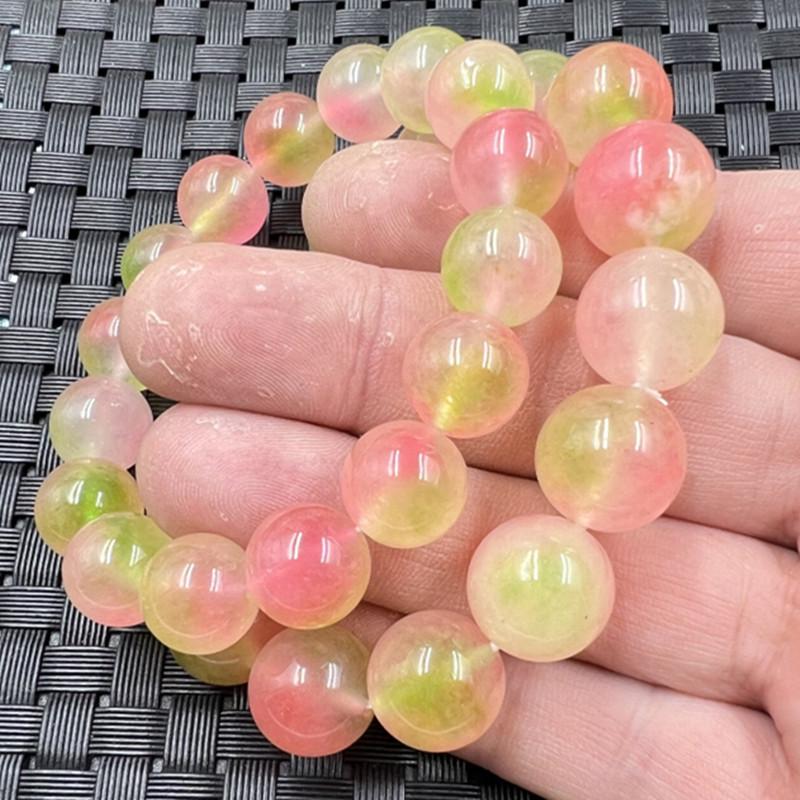 Peach Blossom Jade Round Bead Bracelet - 14mm Quartzite Hand Chain 12mm Round Beads Bracelet - 16 Beads
