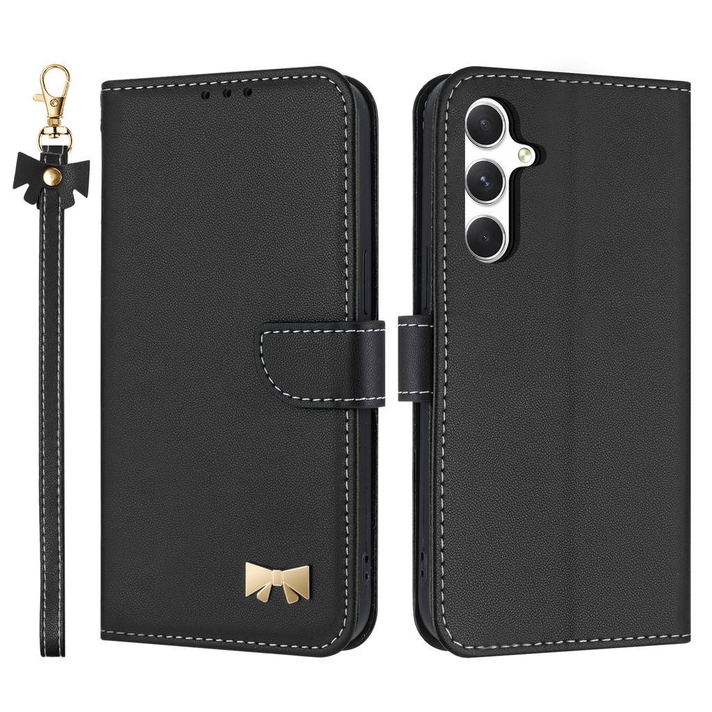 For Samsung Galaxy A17 5G/A26 5G Case Bowknot Decor Wallet Leather Phone Cover with Wrist Strap