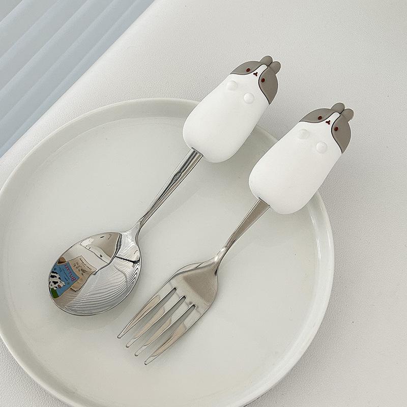 Cute Cartoon 304 Stainless Steel Children's Spoon & Fork Set - Anti-Fall & Durable Baby Tableware