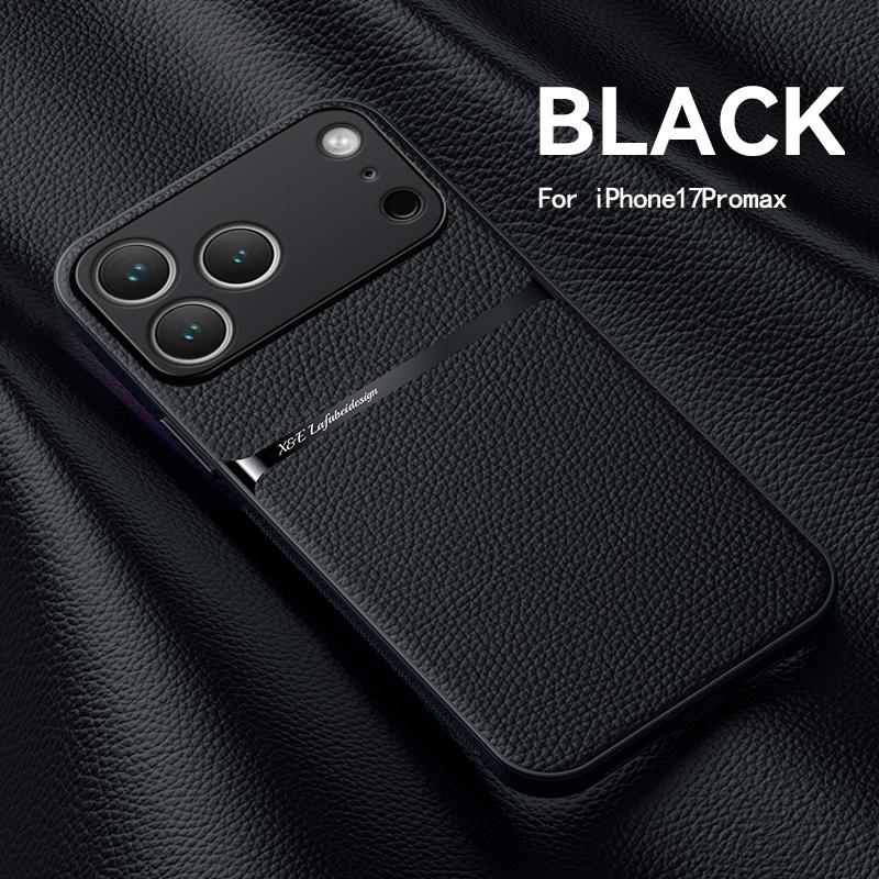 Business Silky Feel Leather Phone Case For iPhone 17 15 16 Pro Max 14 15 Plus 13 12 Mini 11 16E 17 Air Magnetic Car Holder Cover