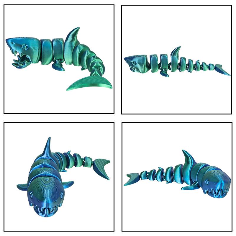 3D Printed Shark Tabletop Ornament Toys Action Model Shark Teal Purple White Decompression Decoration Kids Birthday Cute Toy