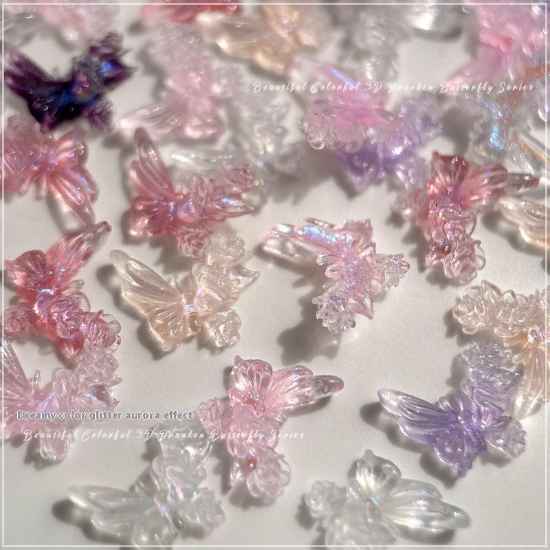 30Pcs Butterfly Mix Nail Charms 3D Ice Translucent Flash Multicolour Nail Decorations Accessories Nail Art Enthusiasts