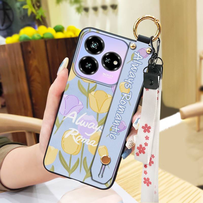 Waterproof Dirt-resistant Phone Case For ZTE Blade V60 Design/Axon 60 Lite Anti-knock Flower Wristband Soft case Lanyard
