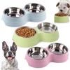 Dog Bowls Double Dog Water and Food Bowls Puppy Stainless Steel Bowls with Non-Slip Resin Station Pet Feeder Bowls for Dogs Cats