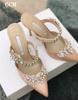 Fashion Couture! French Pointed Flat Sandal Rhinestone Goddess Fan Niche Design Sense High Heel Half Drag