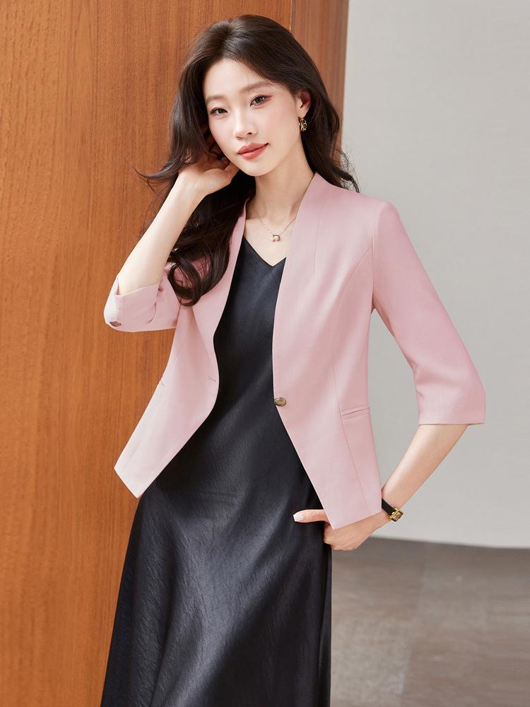 Women's 3/4 Sleeve Blazer - Spring/Summer 2026, Petite Medium-Length, Elegant Casual Suit Top