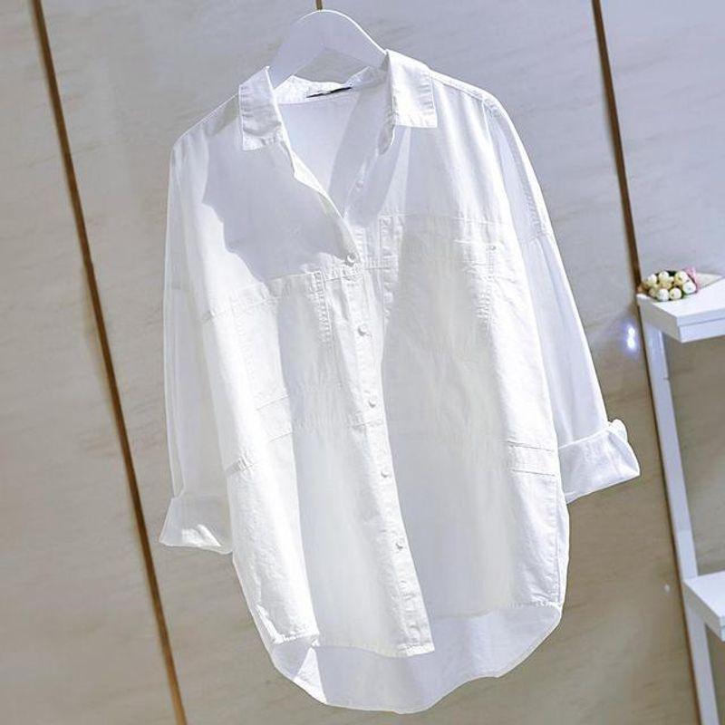 

Solid Color Loose Literary Style Shirt2022 Pure Color Loose Artistic Style Shirt White M
