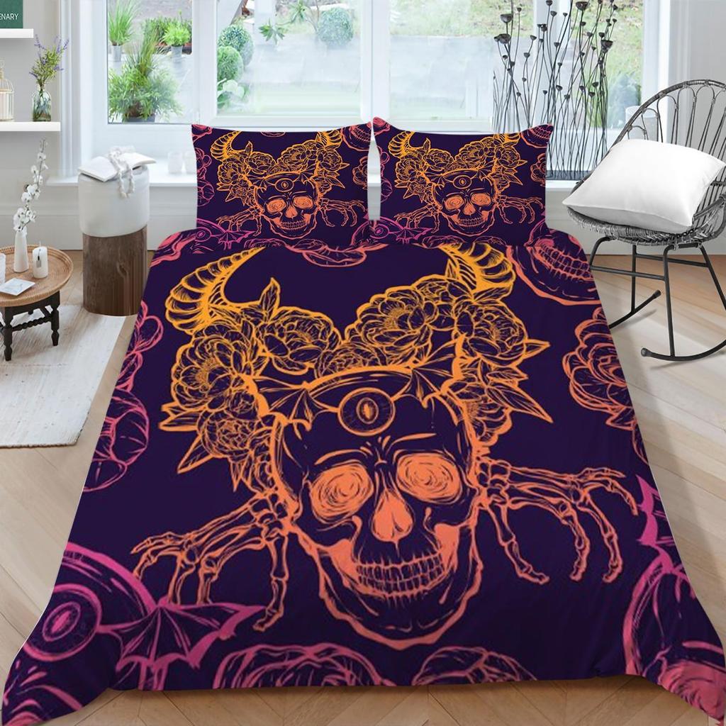 Bettbezug-Set mit Totenkopf-Druck, für King-Size-Bett, Doppelbett, Heimtextilien, modische Bettwäsche, Anzug, Bettbezüge, einzigartiges Design