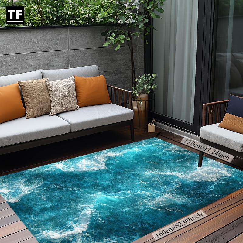 1pc Crystal Velvet Printed Rug/Carpet with Anchor/Rudder/Lighthouse/Whale/Octopus/Sea Patterne, Full of Natural Mystery, Easy to