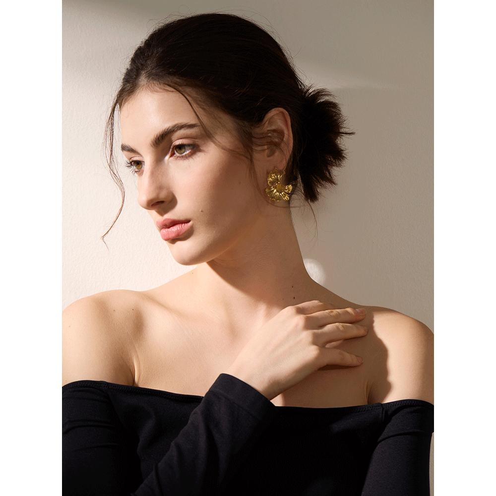 Yhpup 316l Stainless Steel Metal Ginkgo Leaf Drop Earrings 18K Gold PVD Plated Waterproof Trendy Statement Fashion Jewelry Gift