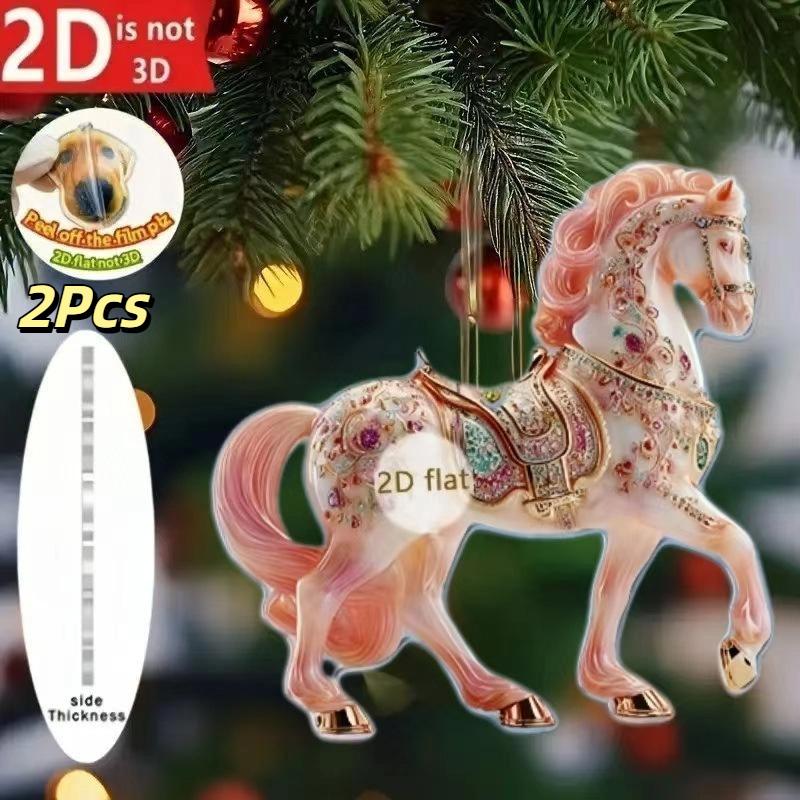 2/3/8Pcs Christmas 2D Flat Acrylic Horse Keychain Pendant Home Decoration Gift Festive Aesthetic Car Hanging Ornament Keychain