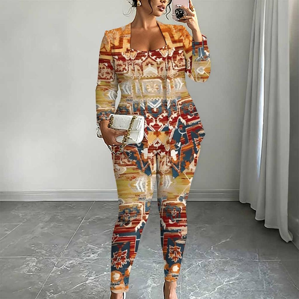 Plus Size Starry Night Sky Print 3 Piece Outfit, Long Sleeve Open Front Cardigan Cami Top Leggings Set for Women