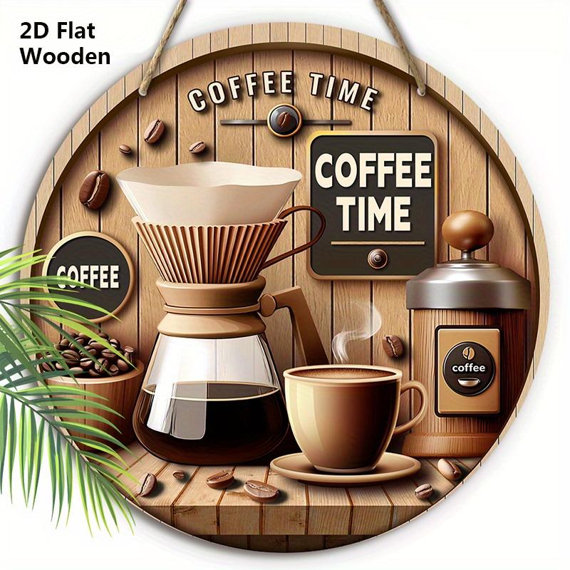 2D Flat, 1pc Coffee Time Wooden Sign, Rustic Round Wall Hanging Decor for Coffee Shops and Restaurants, Door Sign Decor, Home Decoration, Holiday