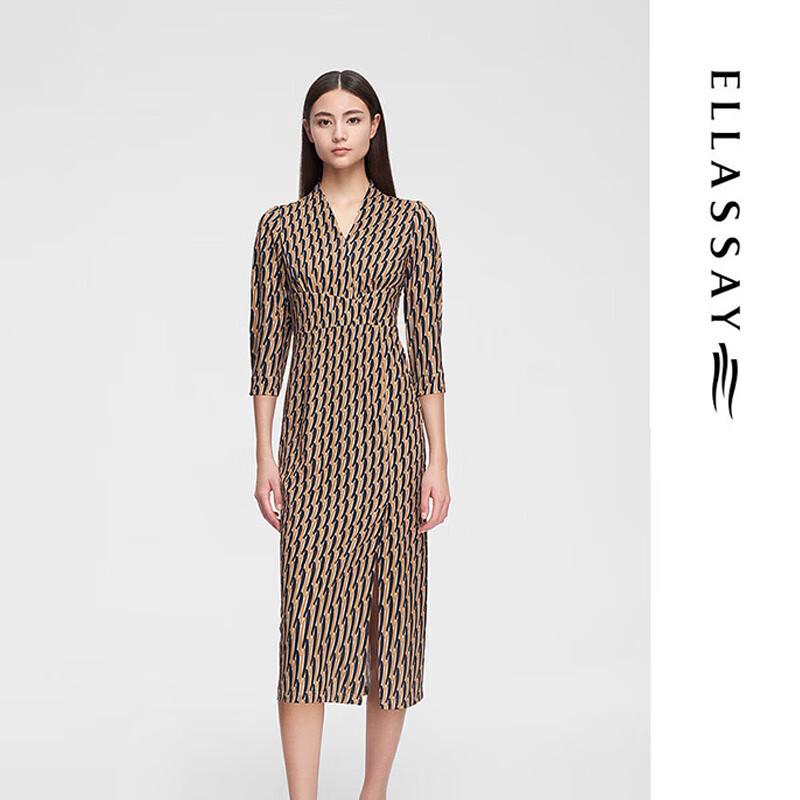 

ELLASSAY Women s Floral Geometric Retro Slit Midi Dress S