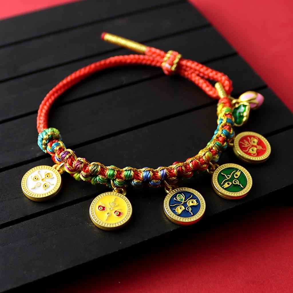 Hand Woven Peach Flower Bracelet Good Luck Charm Bangle Cotton Thread Handchain Traditional Craftsmanship Wristchain