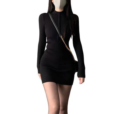 Knit Tight Solid Long Short Slim Mini Simple Outings [SDSXZWG] Women's Dress, Dress, Color, Sleeves, Length, V-Neck, Fit, Sexy, Casual, Stylish,