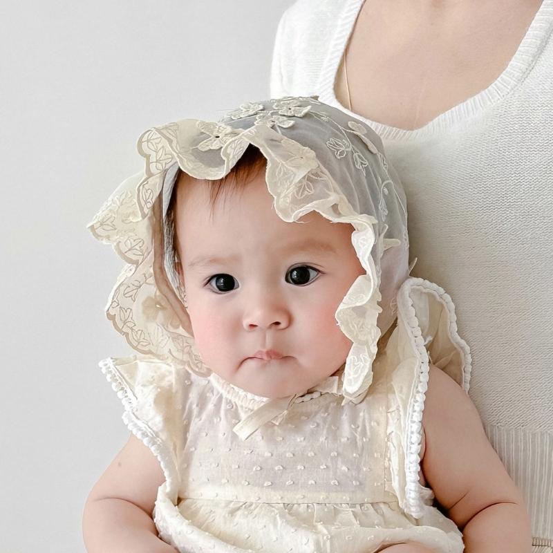 Bequeme Babymütze Sommerhaube Stickerei-Design Fötale Mützen mit Kinnband für Säuglingsmädchen 2-18 Monate