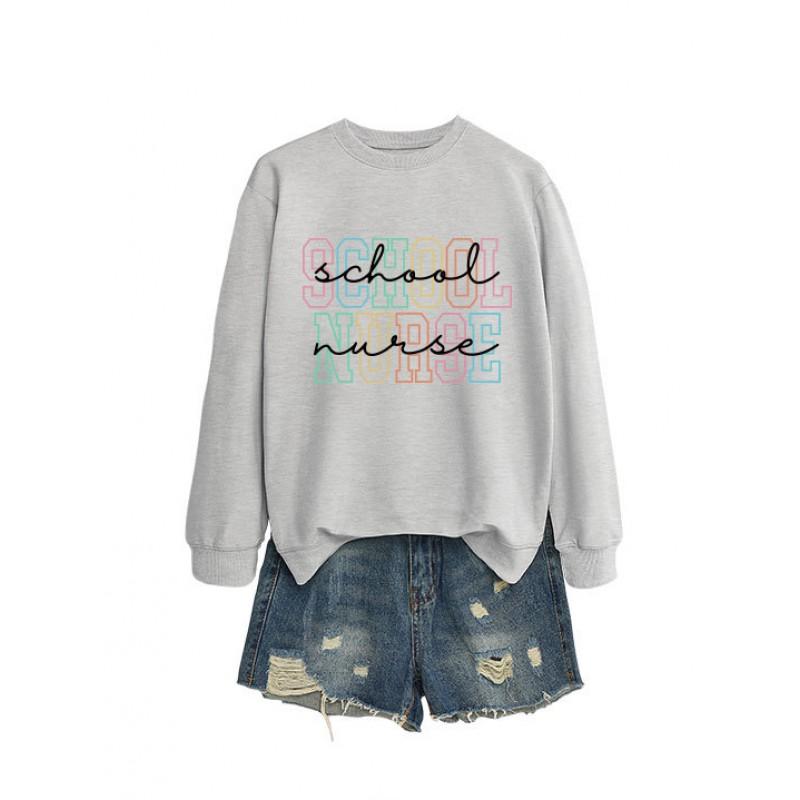 Womens Casual Long Sleeve Hoodie Sweatshirt With Print Design Loose Fit Cotton Blend Office Chic Style