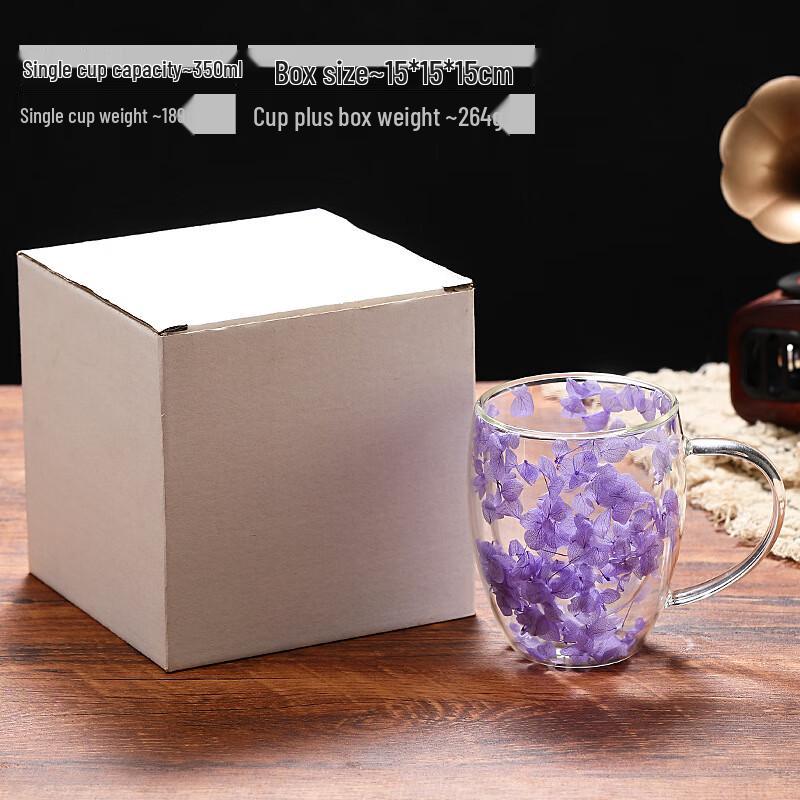 Shangqi Creative Real Flower Double-Wall Glass Mug