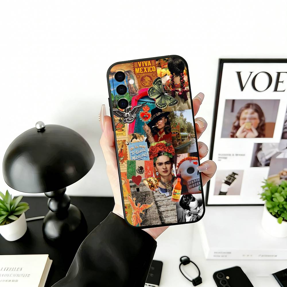 

Fashion F-FridaS-S K-Kahlo Phone Case Black Silicone Soft For Samsung Galaxy A73,A72,A71,A70,A53,A52,A51 Samsung a22 4g