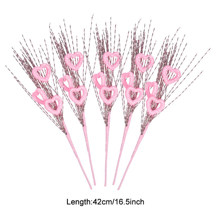 5pcs/lot Artificial Heart Shaped Berry Picks Flower Stem Branches for Valentines Day Wedding Party Home Table Decoration Gifts