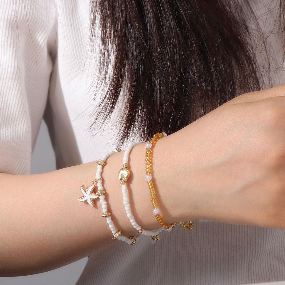 Multilayer Beaded Starfish Shell Ankle Chain Three-Layer Beach Foot Jewelry  Summer