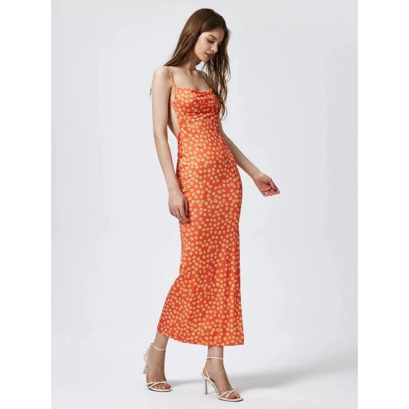 Женское цветочное макси платье-комбинация, разноцветное, с вырезом-сердечком, облегающее, повседневное платье S