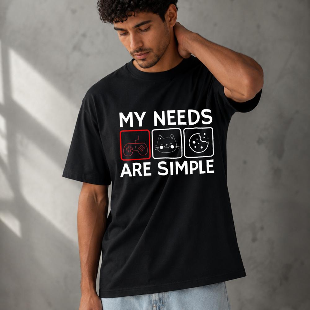 My Needs Are Simple Game Controller Cat Cookie Graphic Modal TShirt Soft Lightweight Gamer Cat Lover Casual Streetwear Tops Tee