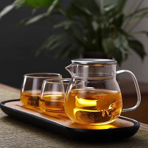 Nishida Teapot & Mugs (2 or 4-Piece Set), Heat-Resistant Glass with Strainer, Dishwasher Safe, Stylish, Simple, Nordic Design, Gift, Pitcher, Water Ju