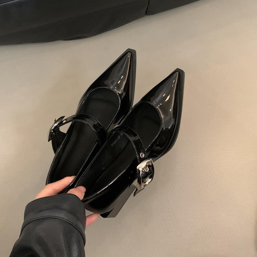 French Niche Black Pointed Single-shoe Women's Shoes New Spring Temperament Late Late Shoes Mary Jane Small Leather Shoes