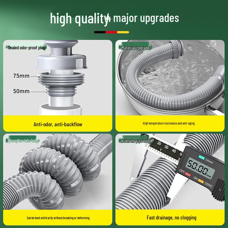 Retractable Anti-odor Stainless Steel Sink Drain Pipe Kit
