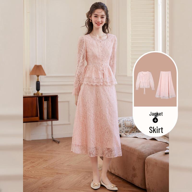 Women s Elegant Lace Two-Piece Skirt Set M