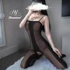 Sexy Hollow Vertical Stripe Seduction Mesh Transparent One-piece Socks Free Open Crotch Seduction Set Pure Desire Erotic Underwear
