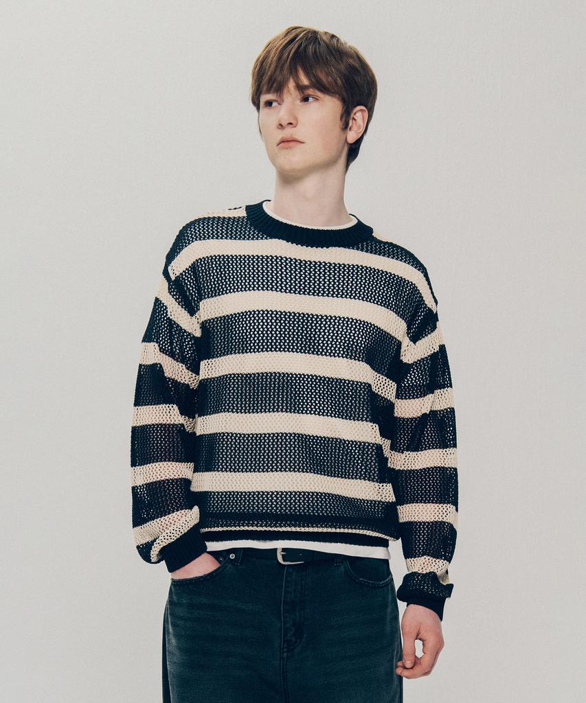 YALE Striped Curly Knit_Navy