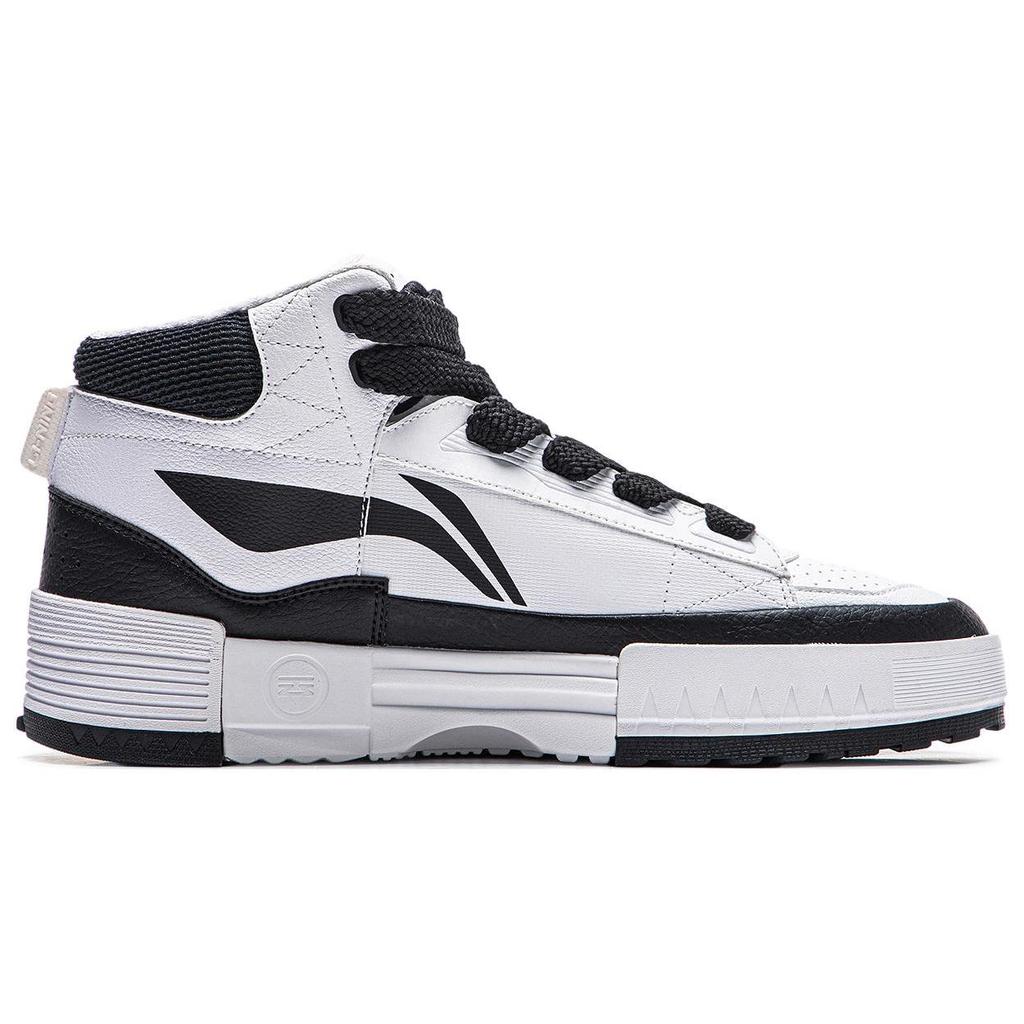 Li Ning Mileage Slip Resistant Abrasion Resistant Mid Top Skateboard Shoes Men's White Black AGCT283-4