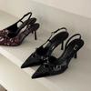 Fashion Spring and Summer New Black and White Matching High-heeled Shoes for Women Pointy Muller Shoes Thin Heel Overhead Sandals