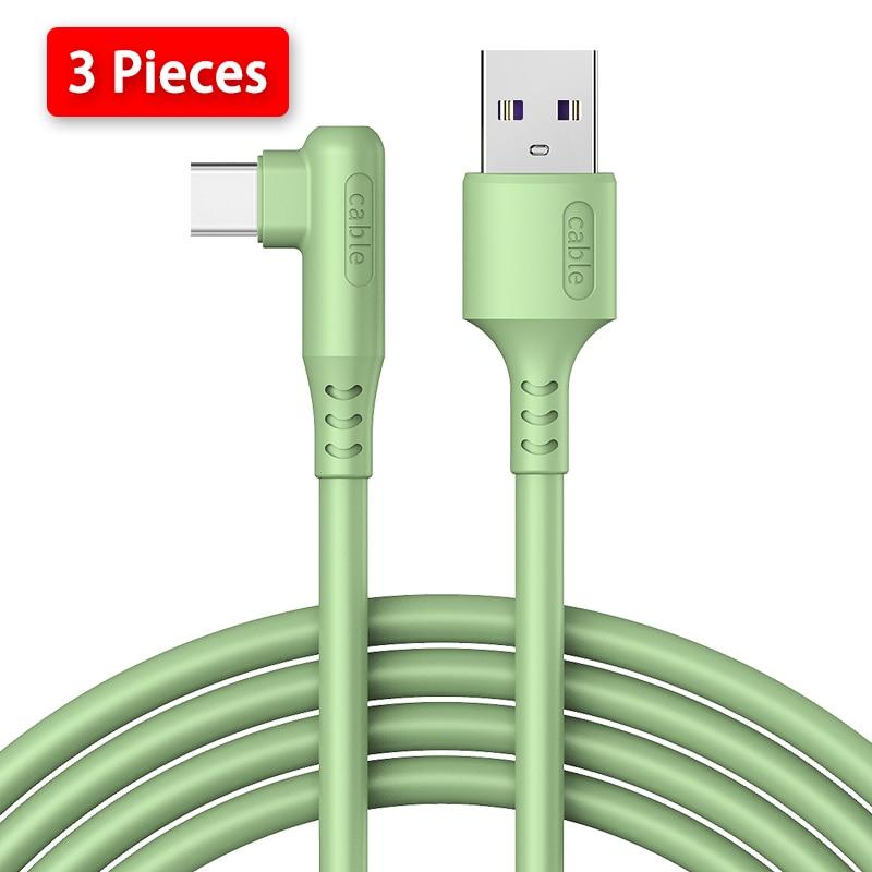 

3 шт. 5A кабель быстрой зарядки типа C, угловой кабель для игр для Xiaomi Redmi Huawei Honor, зарядное устройство для мобильного телефона, кабель Usb C 1m зелёный