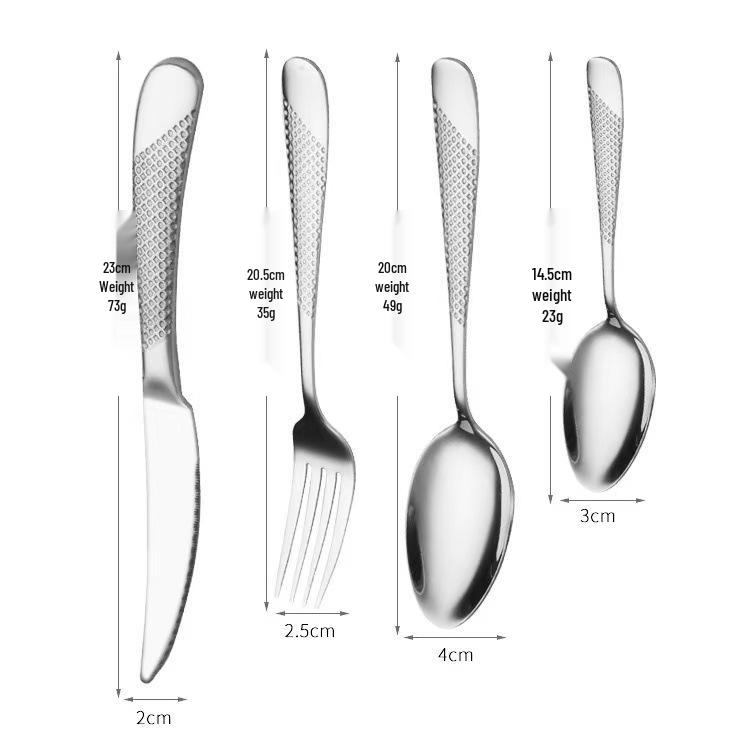 Stainless Steel Western Cutlery 4-Piece Set: Steak Knife, Fork, Spoon.