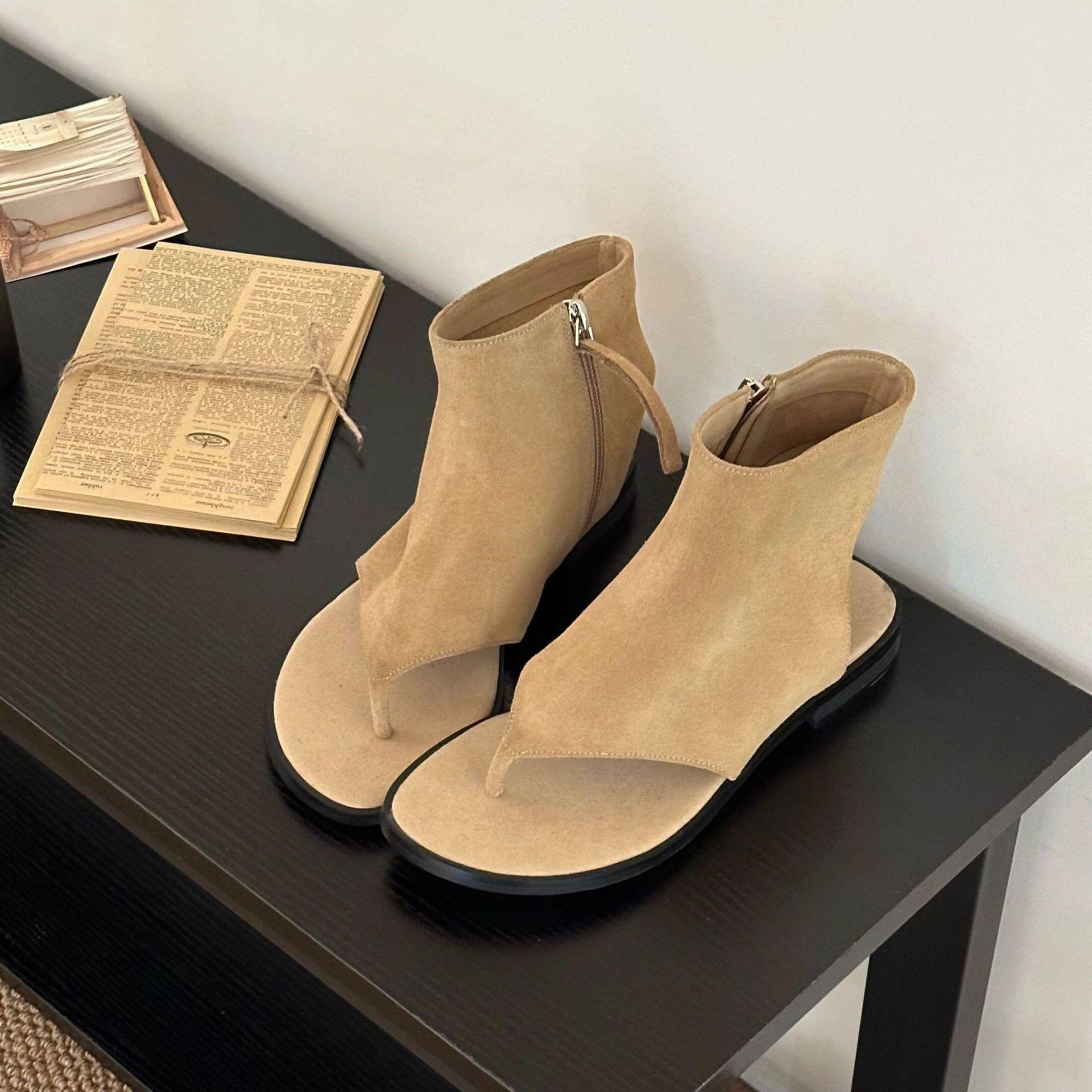 

Роскошные сандалии из натуральной кожи, короткие шлепанцы на плоской подошве, женские уличные сандалии, женские классные ботинки на плоской подошве с открытым носком 38 светло-коричневого