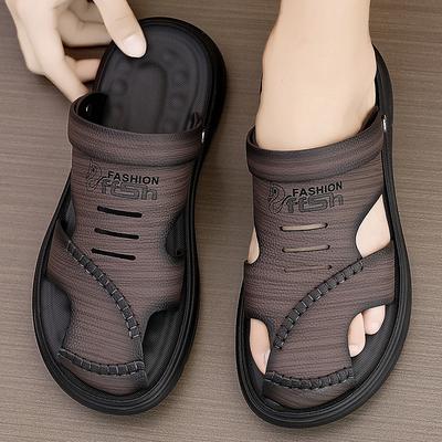 Leren sandalen die mannen dragen ademende strandslippers 2024 nieuwe zomer heren zachte zool dual-purpose antislip tas hoofd sandalen