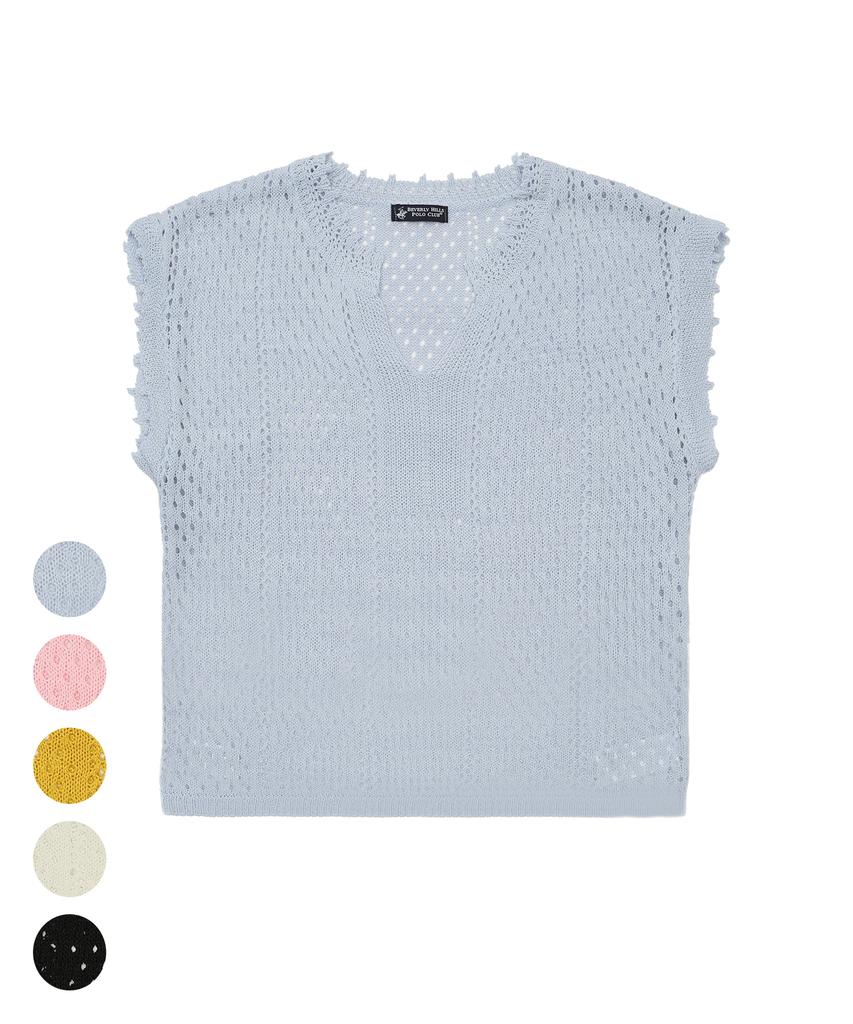 BHPOLOCLUB Women'S Summer Airhole Scallop Vintage Knit 5 Colors Tk104