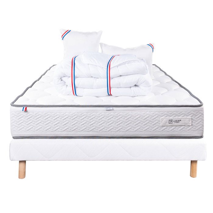 Mattress Set 140x190 Cm, Iris, 20 Cm, Memory Foam, Firm, Summer/winter Side + White Base 13 Cm Thick + 2 Pillows + Duvet
