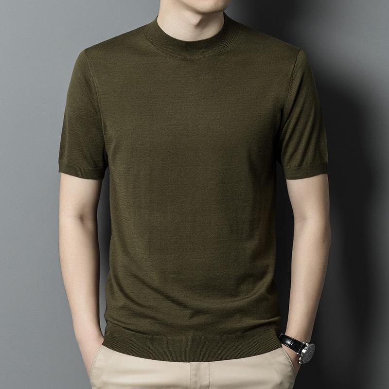 New Autumn Semi-turtleneck Knitted Short-sleeved Sweater Men's Business Fashion Casual Half-sleeved Wool Bottoming Shirt Men's Clothing