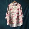 Women's Long Sleeve Shirt Button Vintage Floral Print Casual Hem Irregular Shirt Collar Top