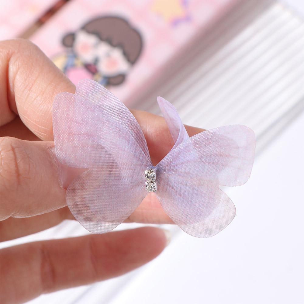 20PCS 3D Gauze Butterfly Applique Rhinestone Cloth Applique Mesh Butterfly Patches  Handicraft